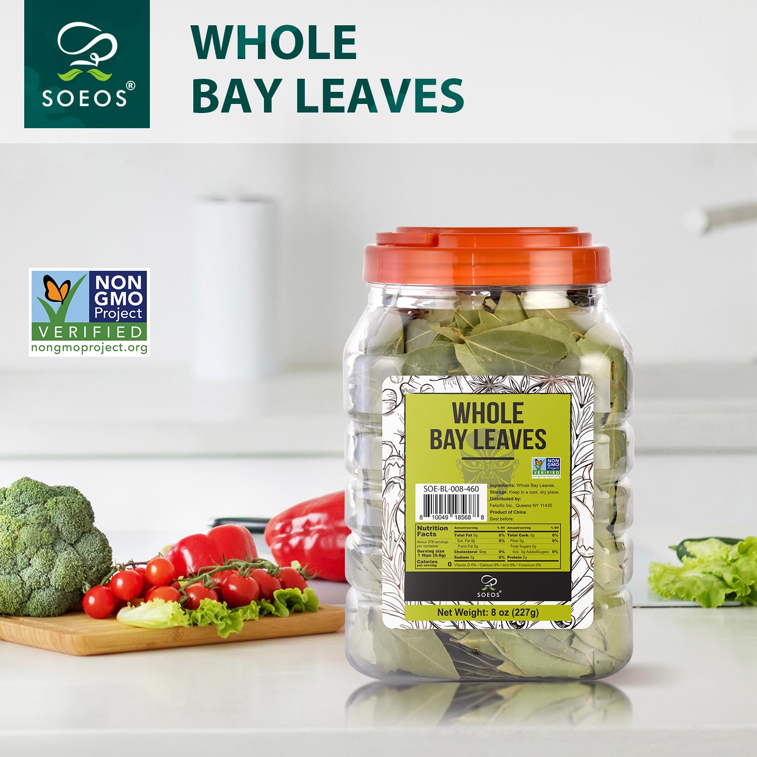 Soeos Bay Leaves bulk pack on a kitchen counter ready for simmering.