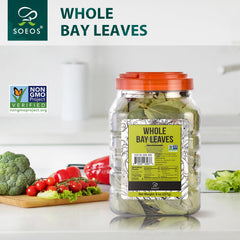 Soeos Bay Leaves bulk pack on a kitchen counter ready for simmering.