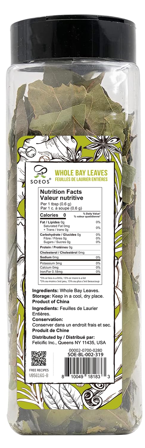 Soeos Bay Leaves Dried Green closeup highlighting fragrant leaves for rich dishes
