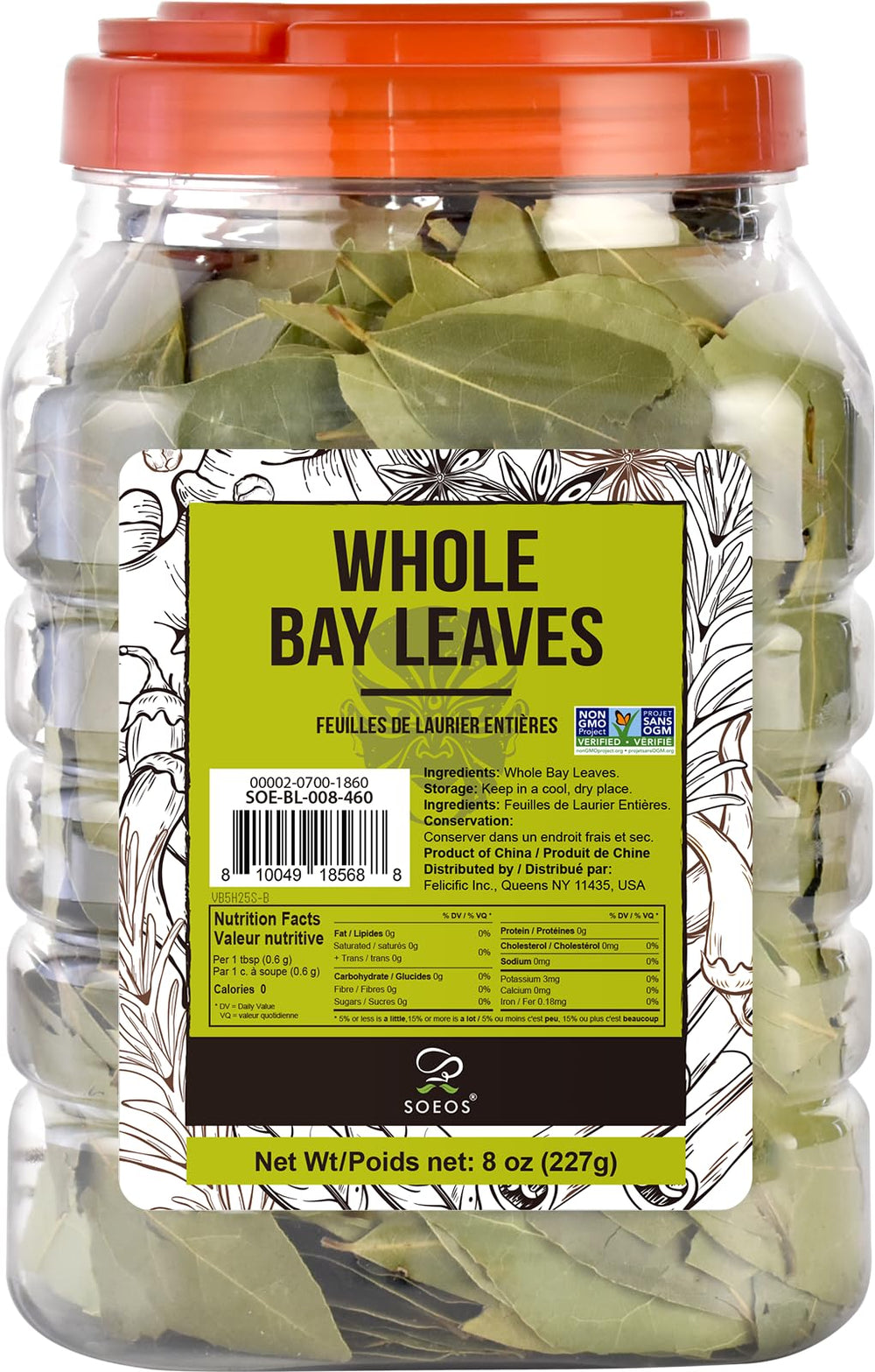 Soeos Bay Leaves in a jar: fresh aroma for soups and stews.