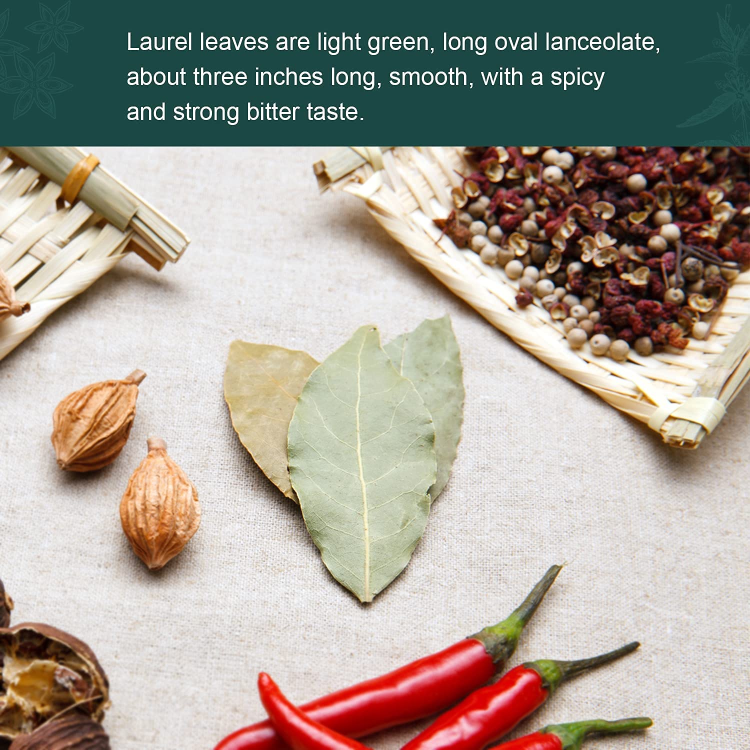 Soeos Bay Leaves Non-GMO verified label on packaging
