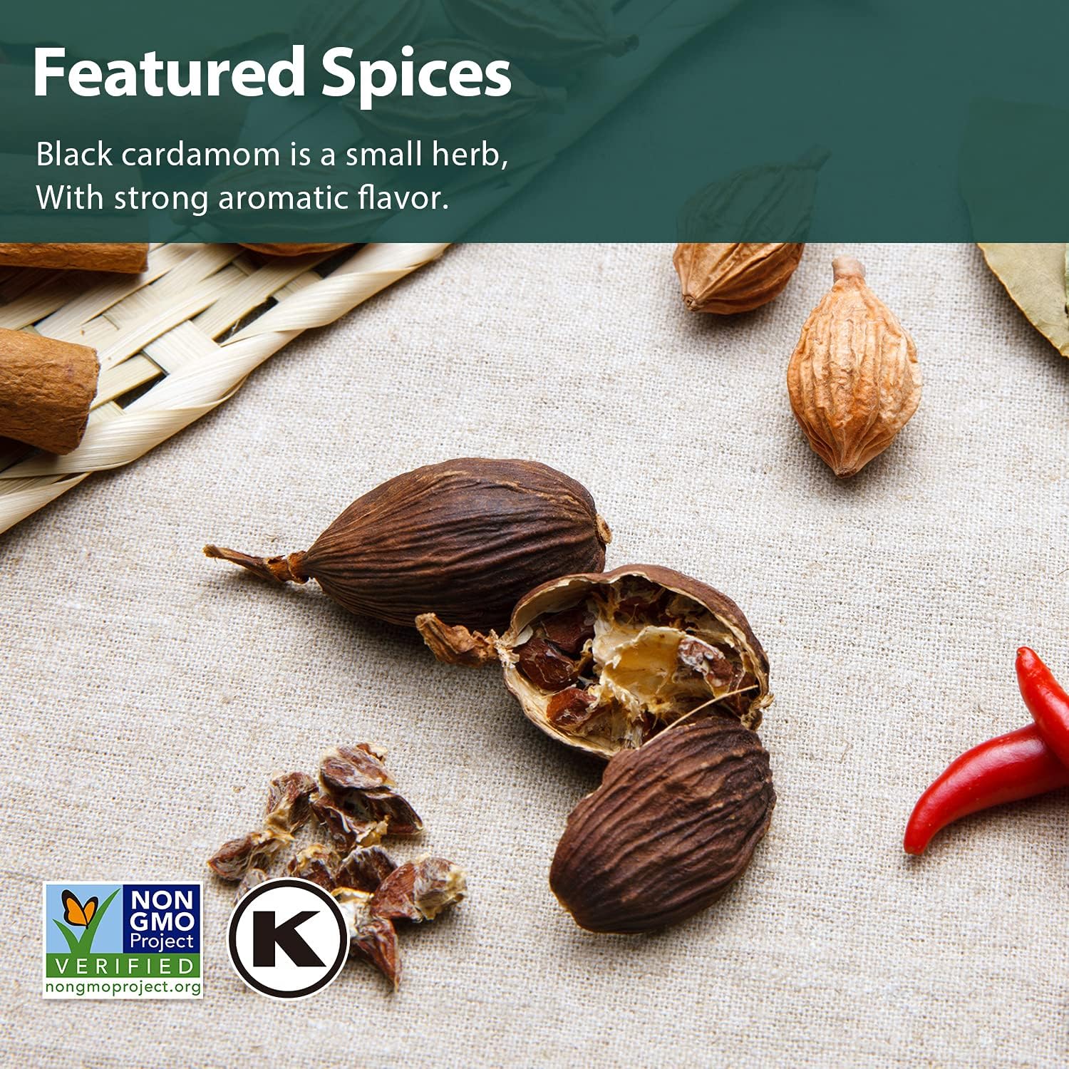 Soeos Black Cardamom Pods in curry pan illustrating versatile Indian dishes.