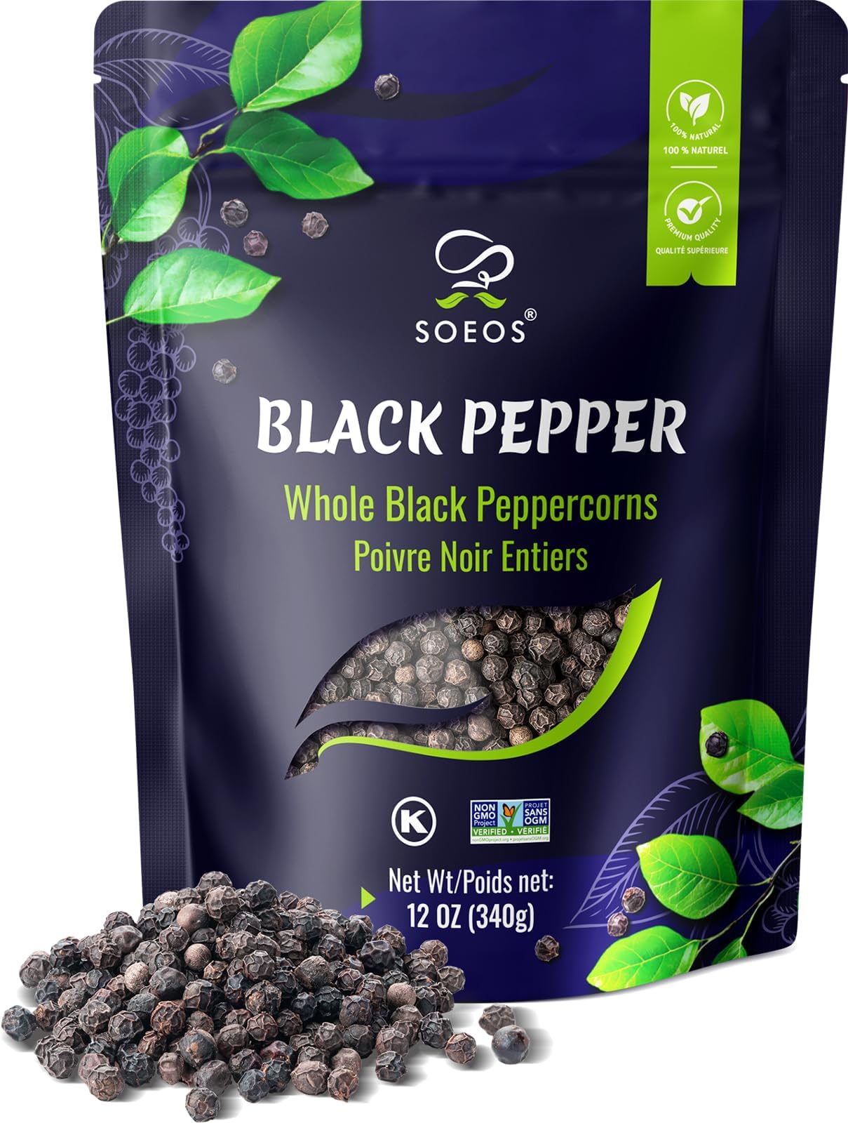 Soeos black peppercorns 12oz pack with fresh aroma for cooking