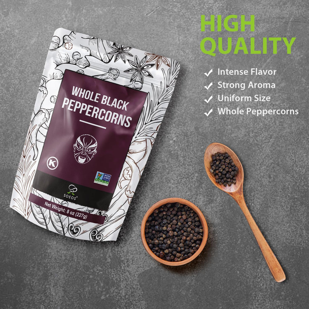 Soeos beef and pork rub uses whole peppercorns for depth.