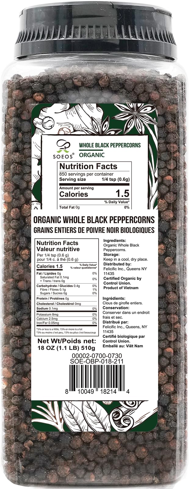 Soeos black peppercorns whole closeup highlights aroma and quality