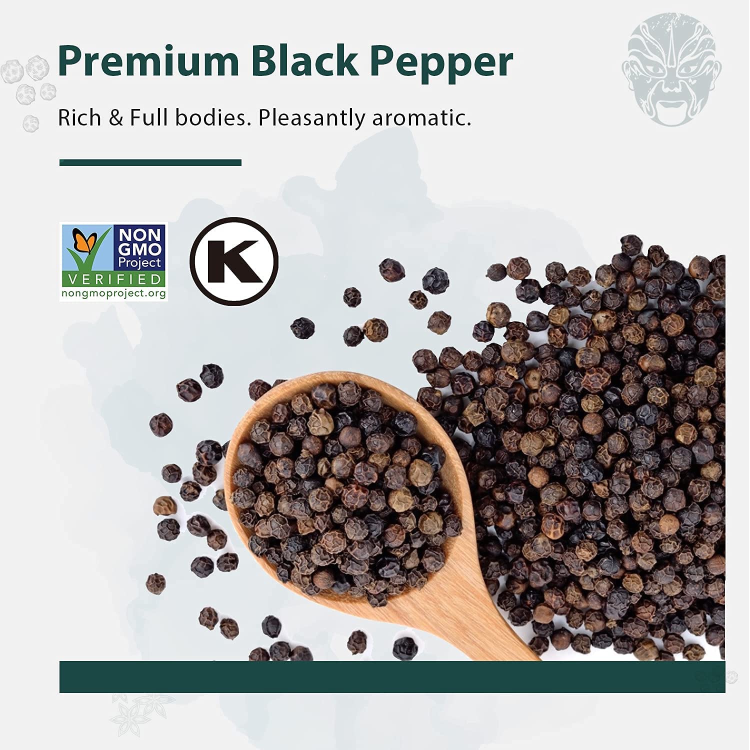 Soeos Black Peppercorns with measuring spoon for recipes.