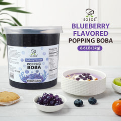 Soeos Blueberry Popping Boba pearls in bubble tea for a fruity pop.