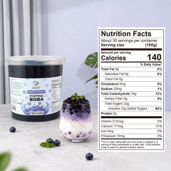 Close-up of Soeos Blueberry Popping Boba pearls bursting with flavor.