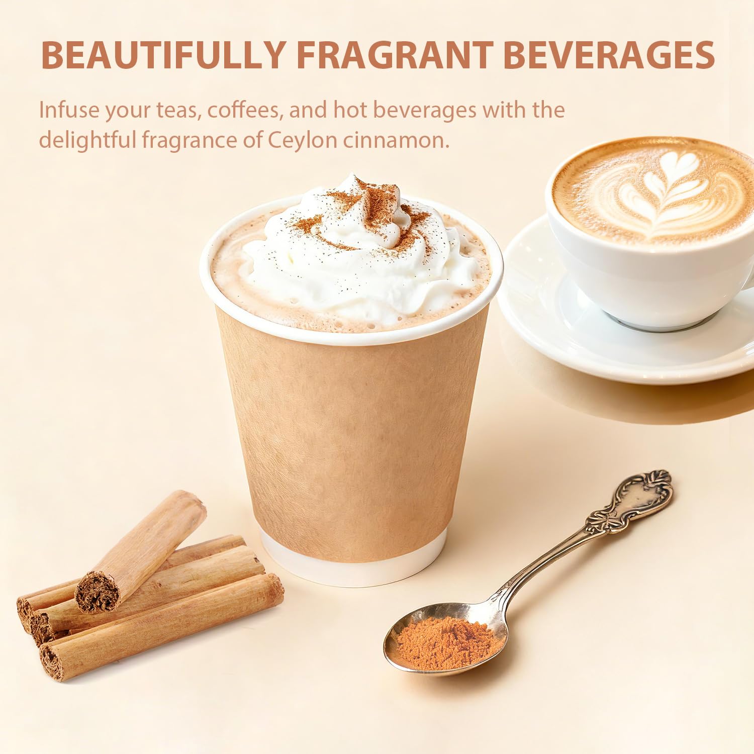 Soeos cinnamon sticks in coffee cup for fragrant infusion.