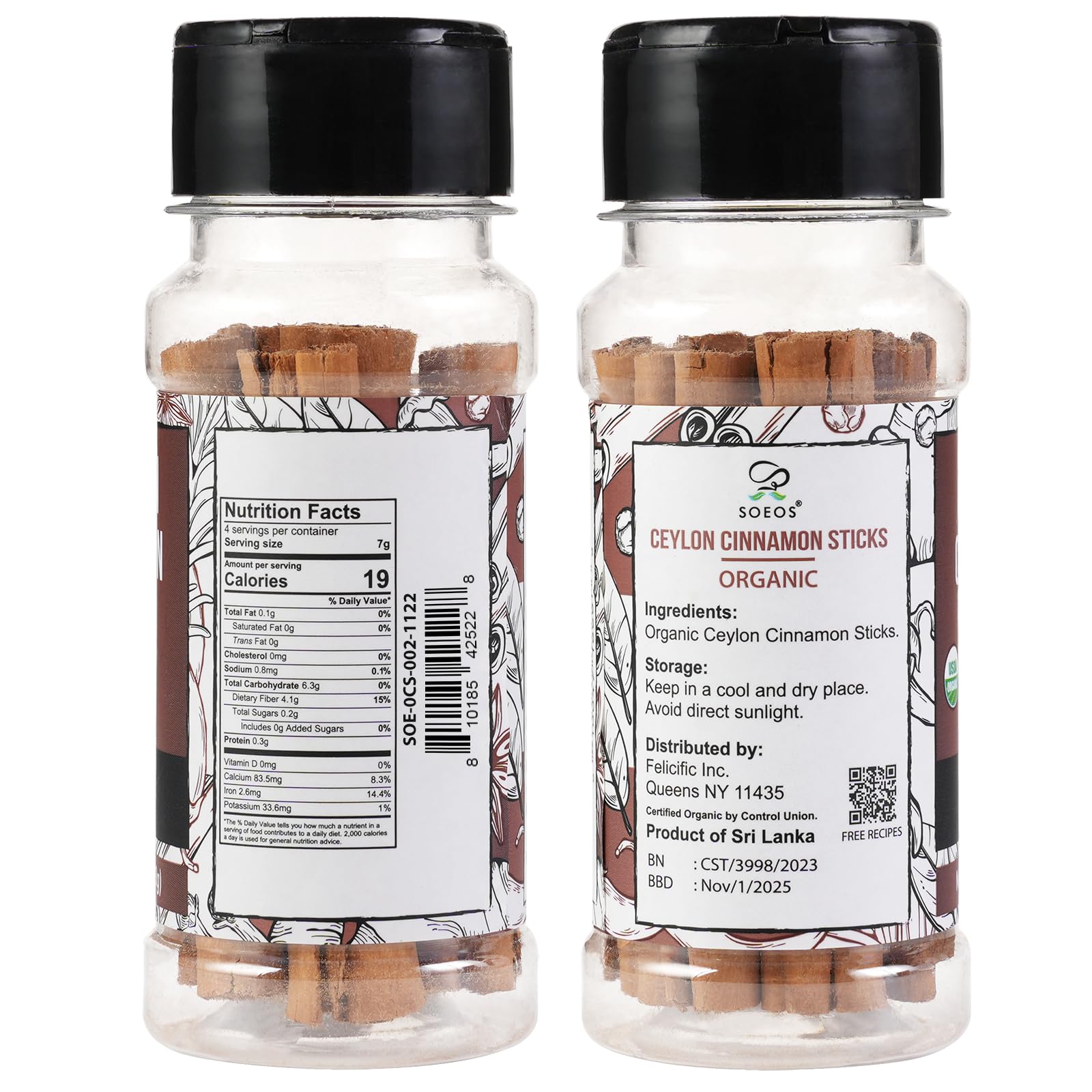 Soeos true cinnamon sticks from Sri Lanka, versatile for beverages.
