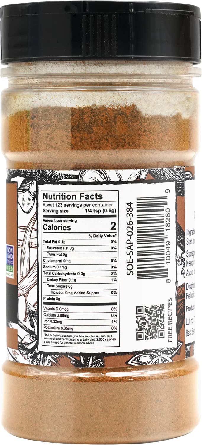 Soeos Chinese star anise powder ground seeds highlight versatile seasoning for soups.