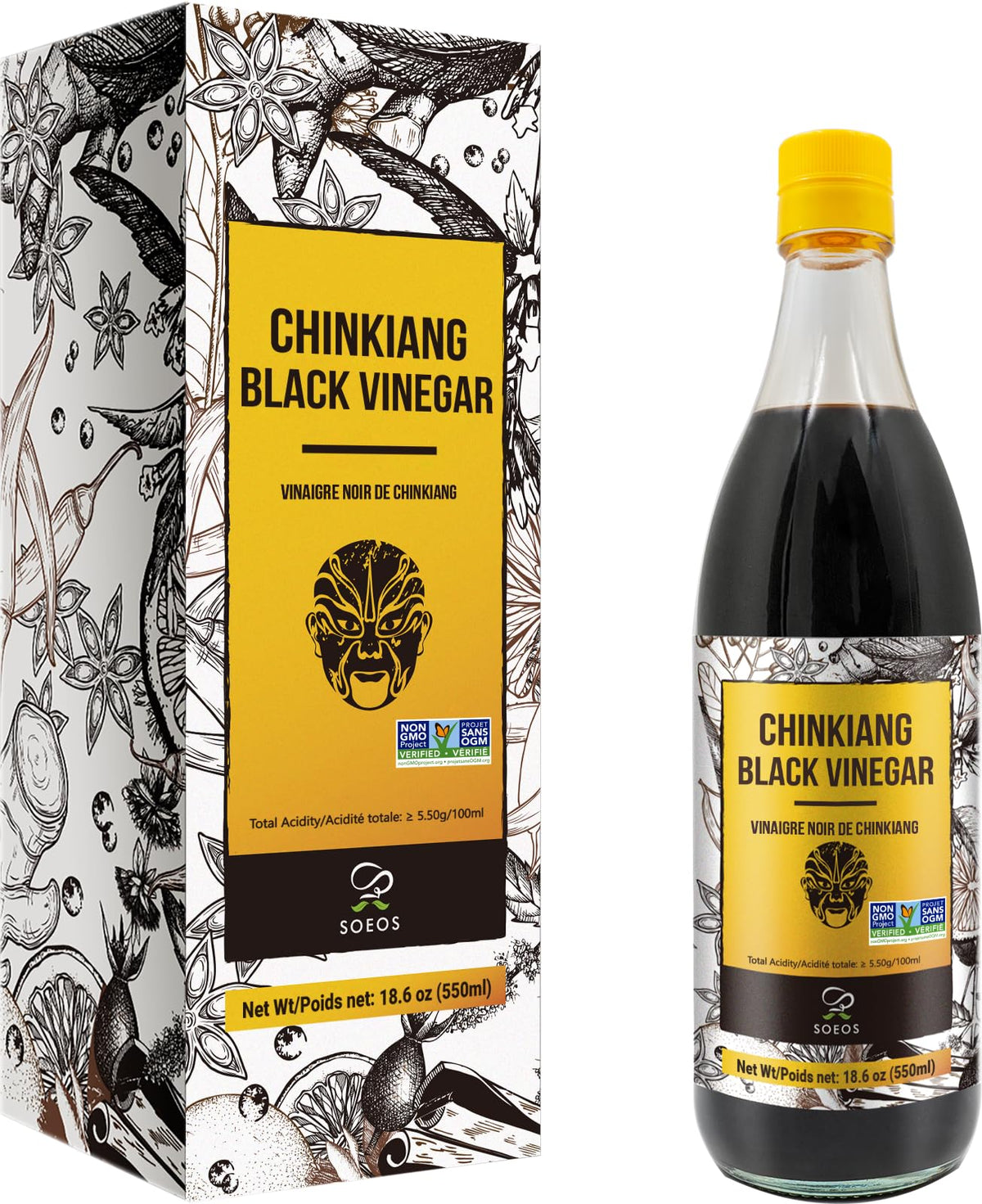 Soeos Chinkiang vinegar bottle with rich color, ideal for braising and dipping