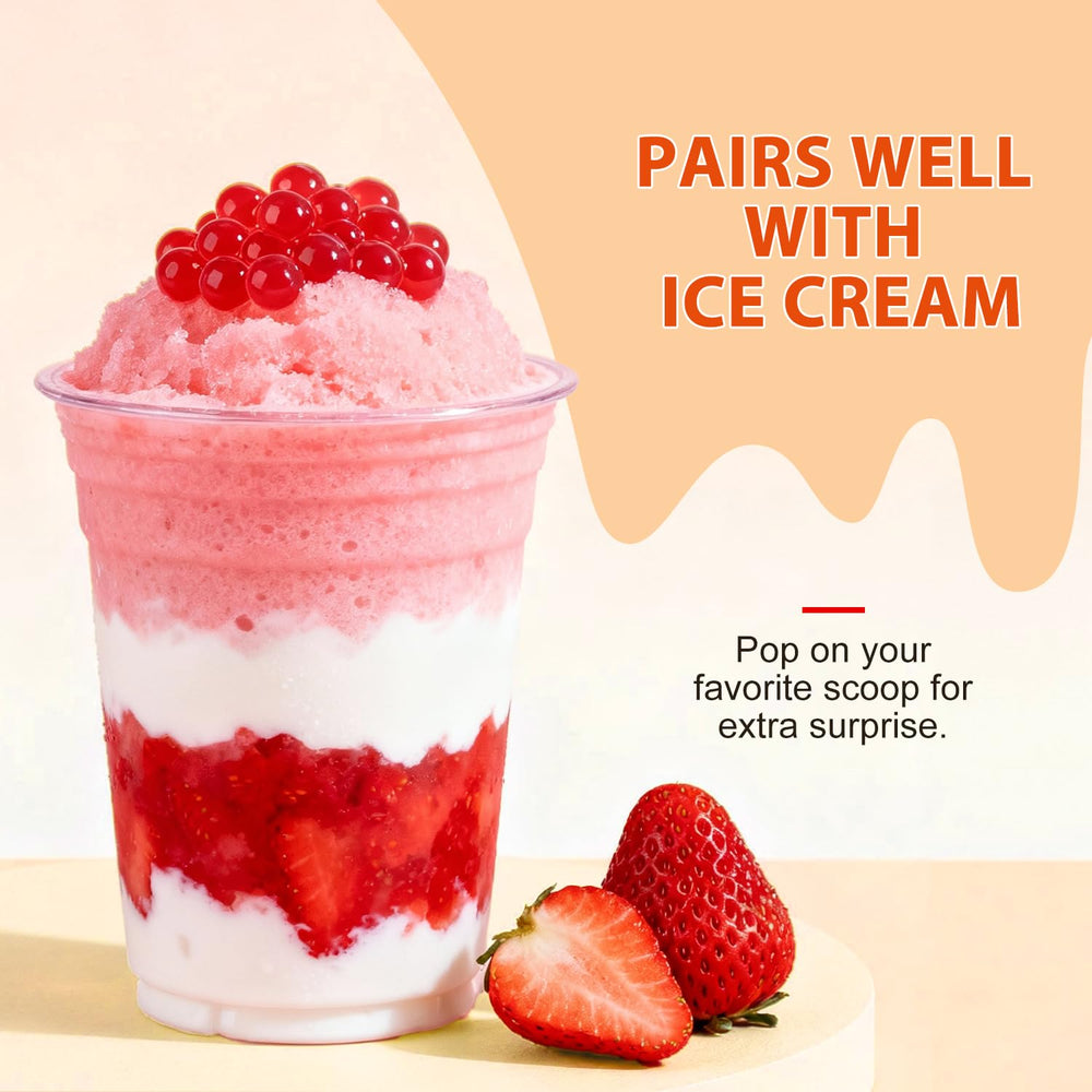 Soeos popping boba as dessert topping adds rainbow texture to yogurt, ice cream, and cakes