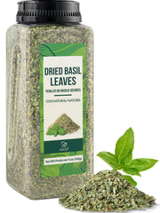 Soeos dried basil leaves 5oz jar add fresh aroma to pasta and sauces.