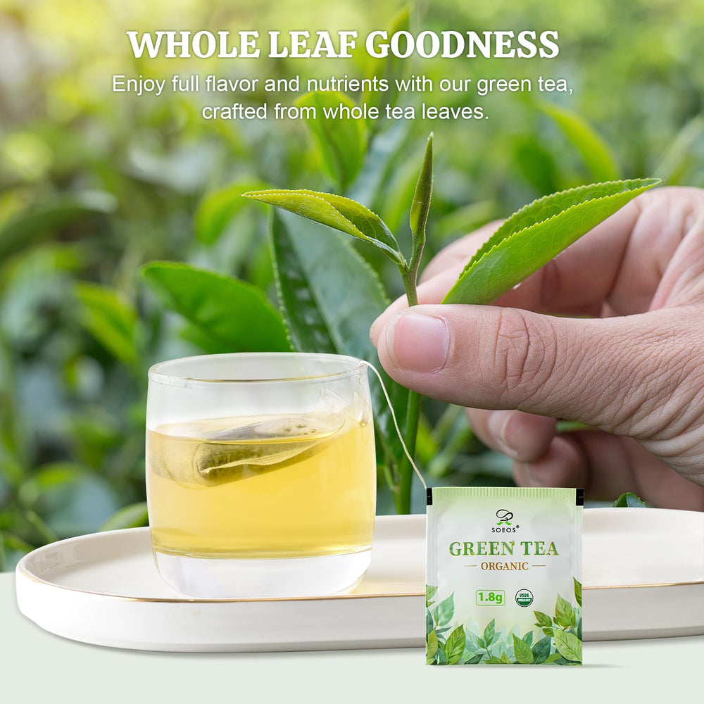 Soeos eco-friendly packaging on display, aligning with sustainable tea choices.