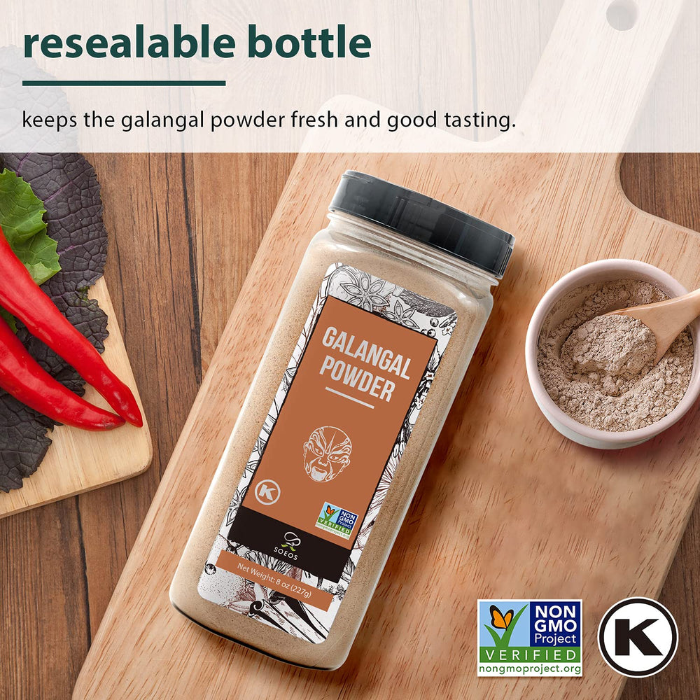 Soeos Galangal Powder cup tea steeping suggests fragrant infusion