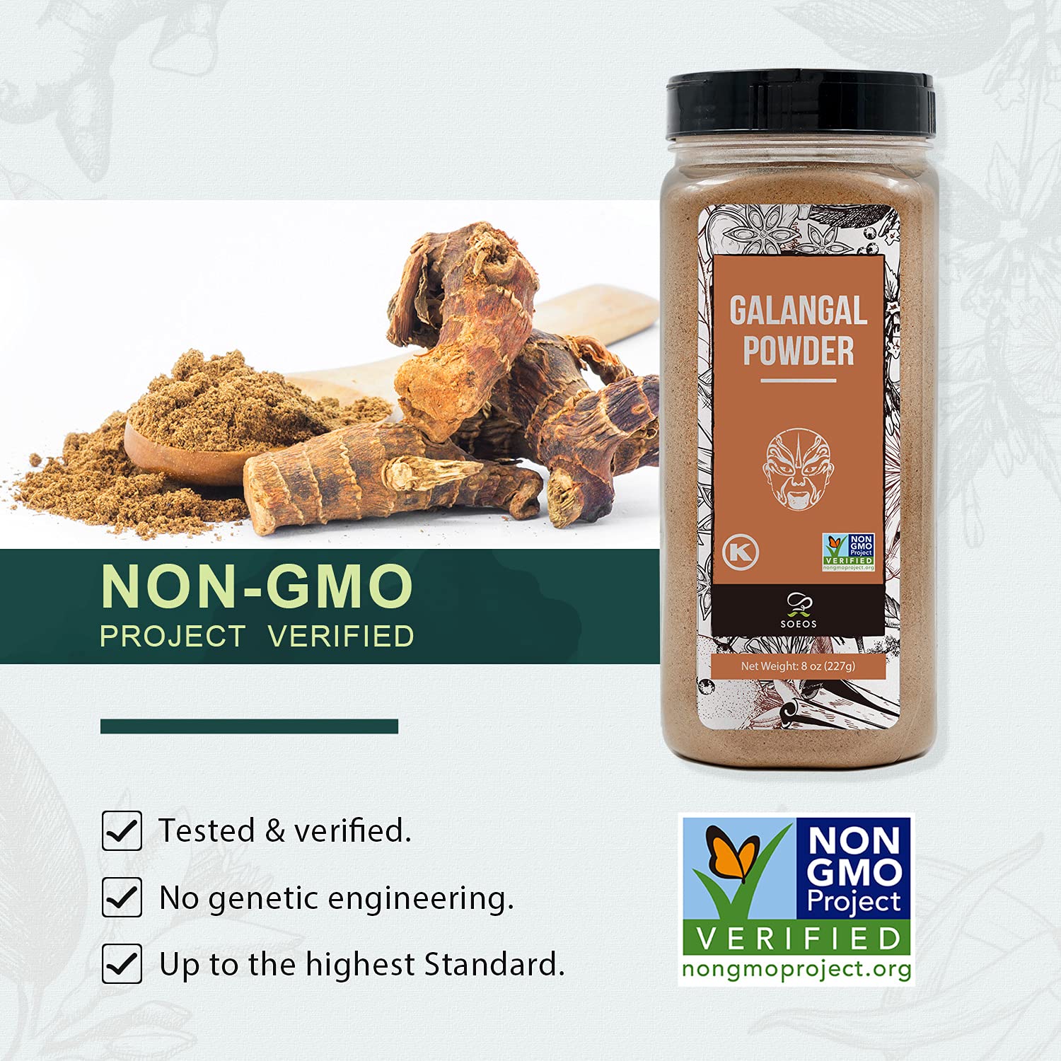 Soeos Galangal Powder in spoon demonstrates ready-to-use heat for Tom Yum