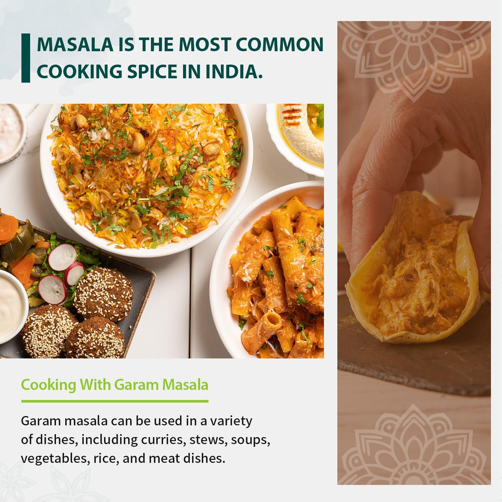 Soeos Garam Masala kitchen scene emphasizing salt-free vegan seasoning.