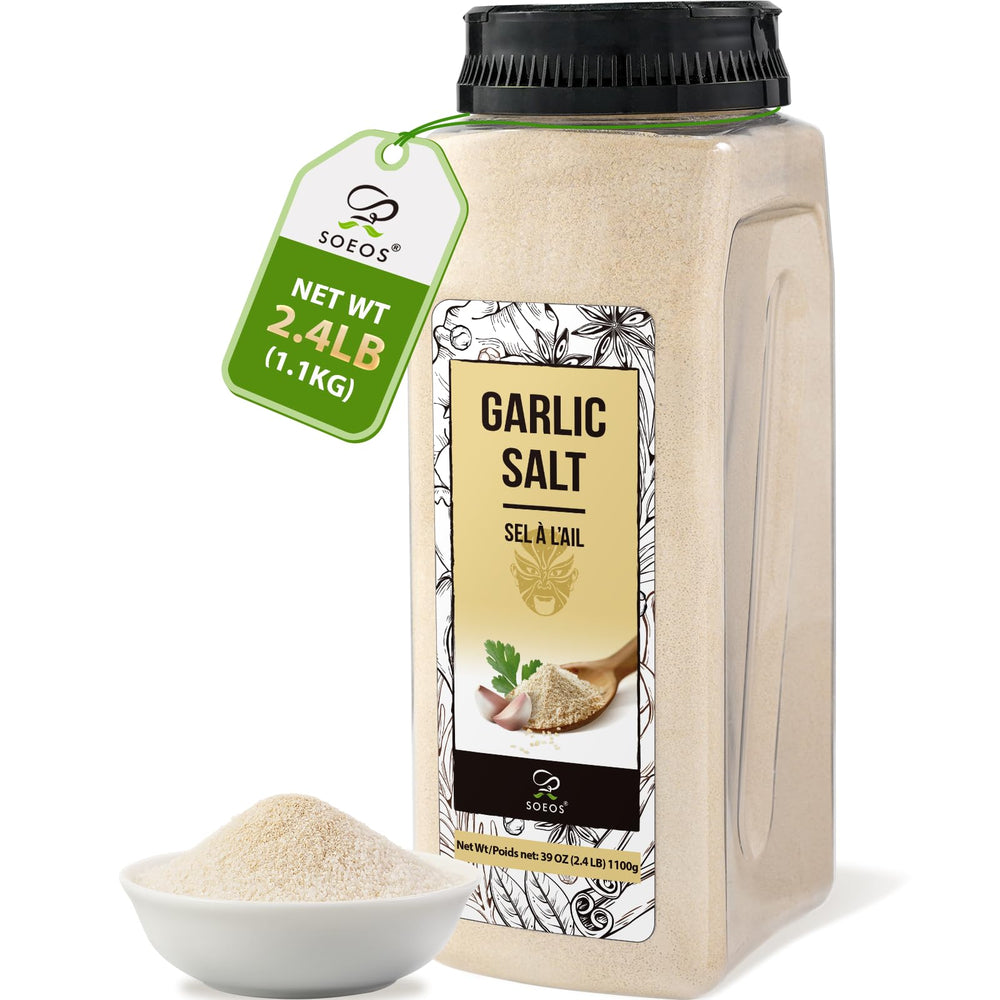 Soeos Garlic Salt bulk packaging supports consistent flavor in home or professional kitchens.