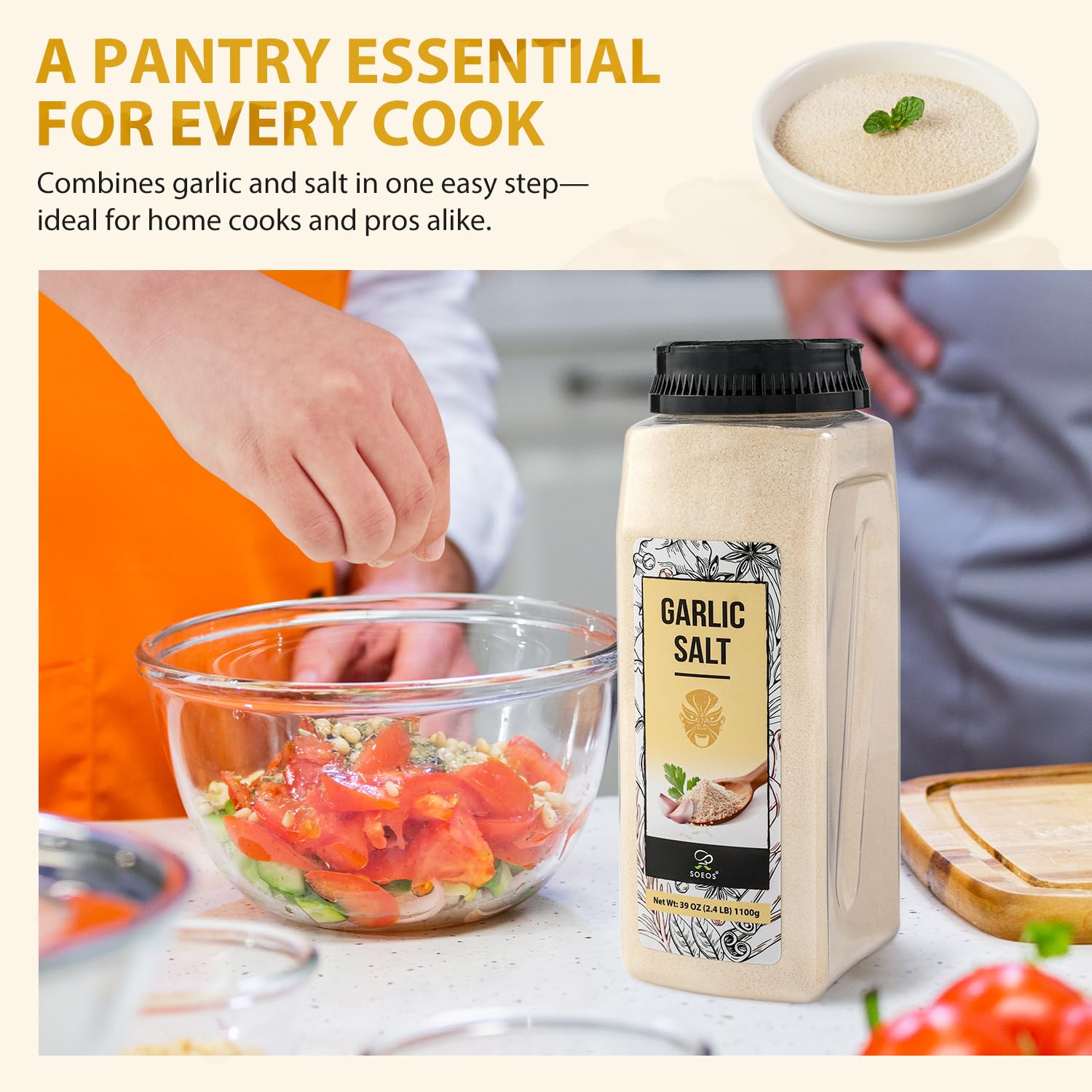 Soeos Garlic Salt on meat demonstrates versatile, tasty seasoning use.