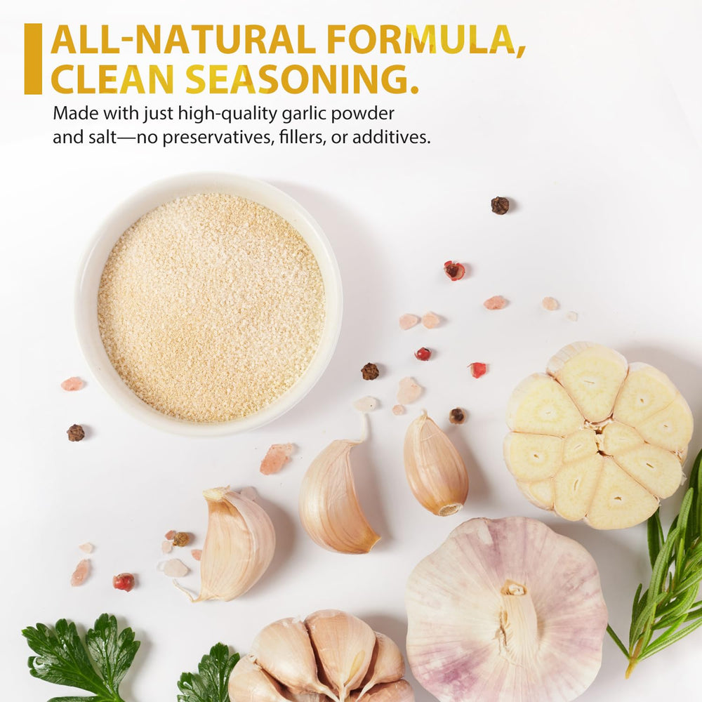 Soeos Garlic Salt on bread creates a savory, flavorful topping.
