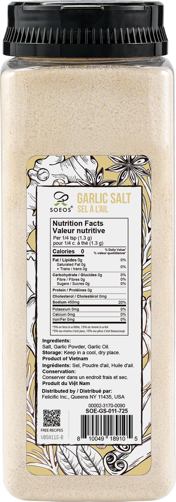 Soeos Garlic Salt texture close-up shows a balanced garlic-salt blend.
