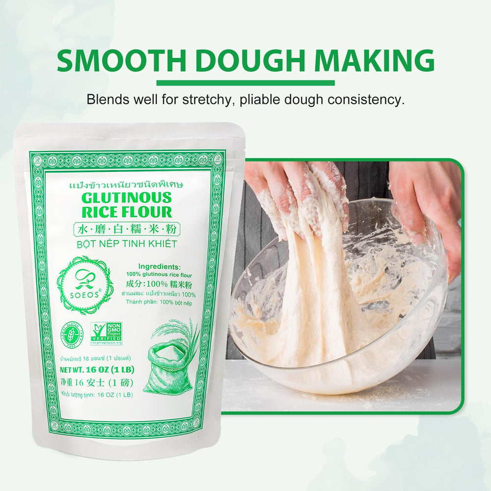 Soeos dumpling skins prepared with this flour yield smooth edges and pliable wrappers.