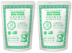 Soeos glutinous rice flour packaging on shelf, ideal pantry staple for Asian recipes.