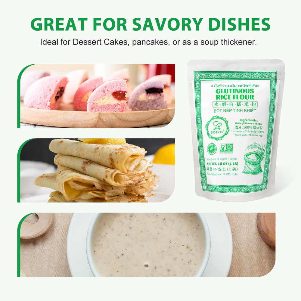 Soeos glutinous rice flour is a reliable pantry staple for many recipes.