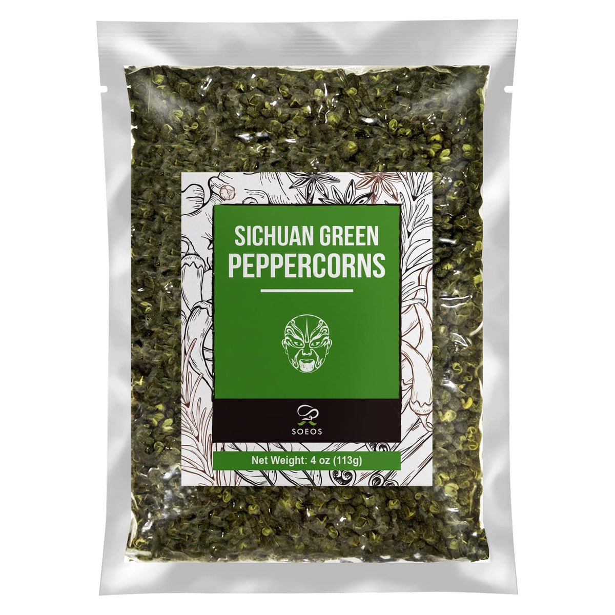 Soeos green peppercorns bottle pour for vibrant aroma and crisp flavor.