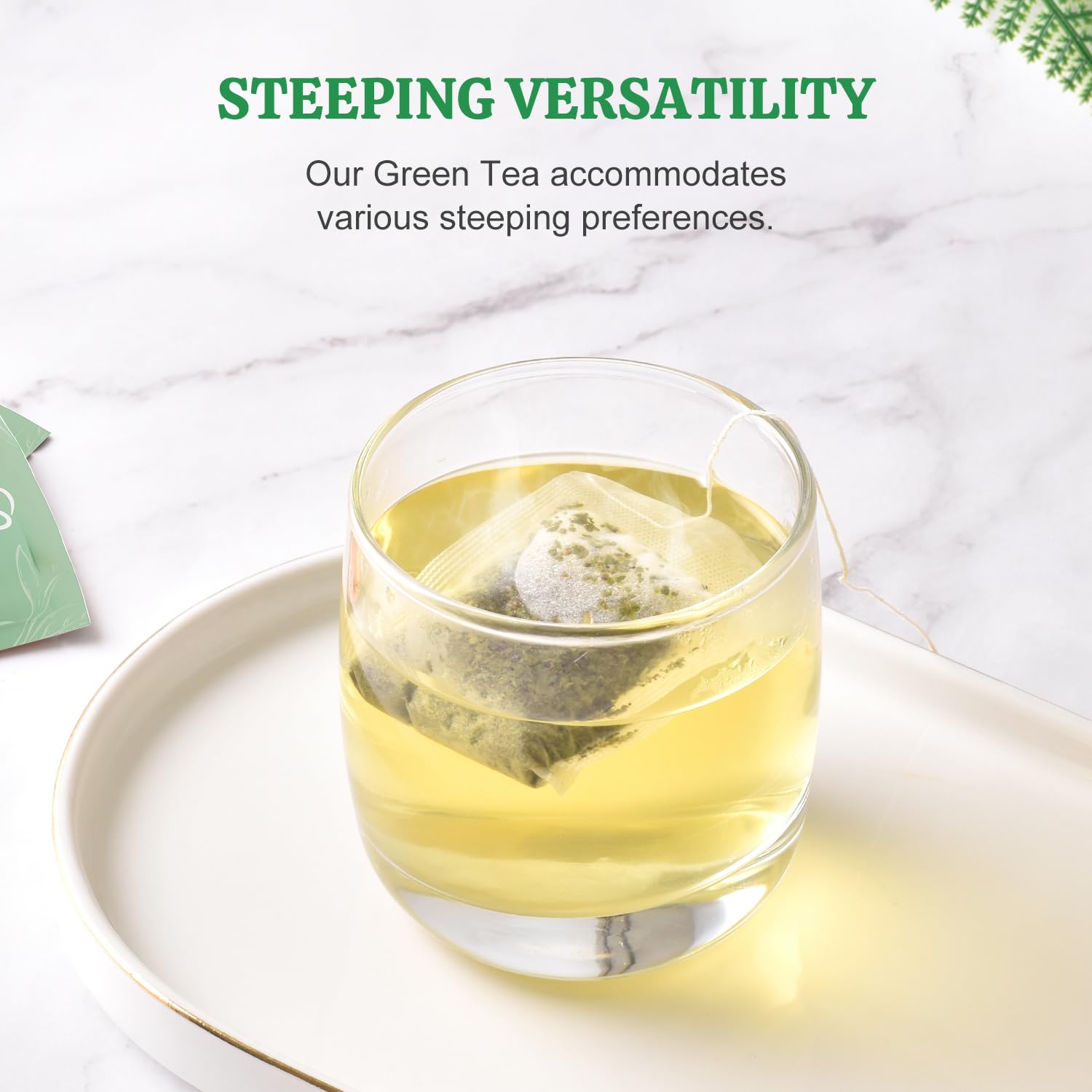 Soeos Green Tea aroma close-up showcases natural fragrance.