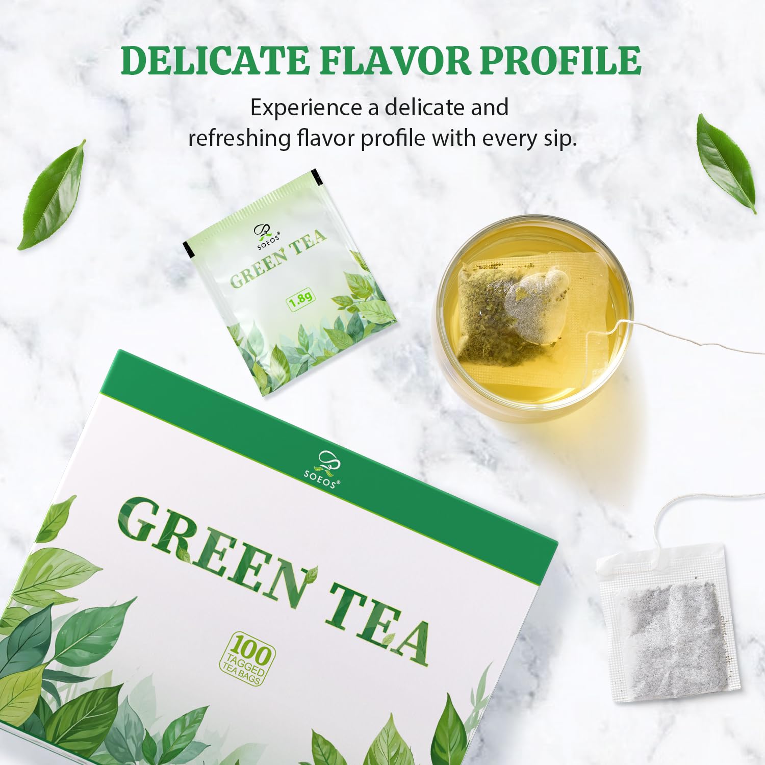 Soeos Green Tea steeping cup releases a soothing aroma.