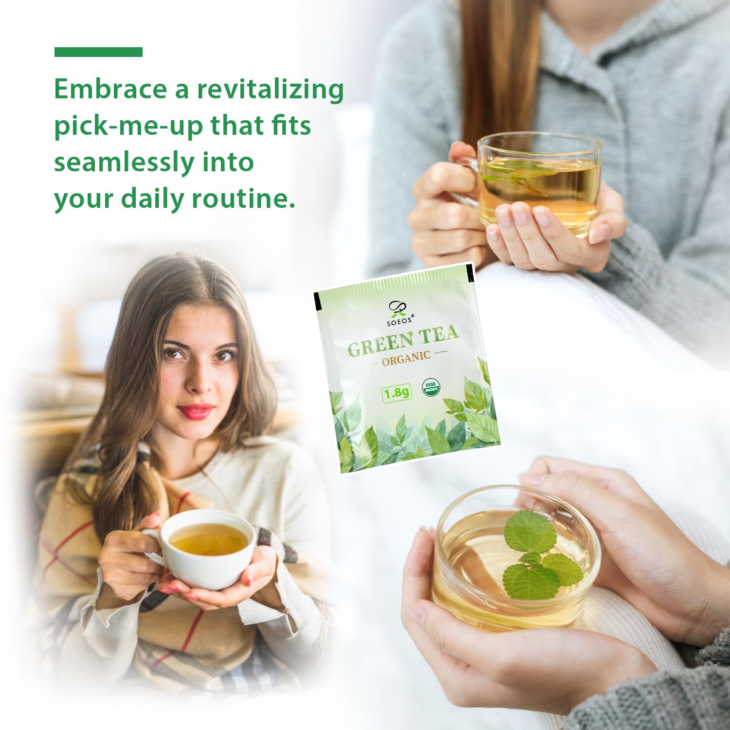 Soeos garden harvest-inspired leaves ready to brew a smooth, vegetal cup.