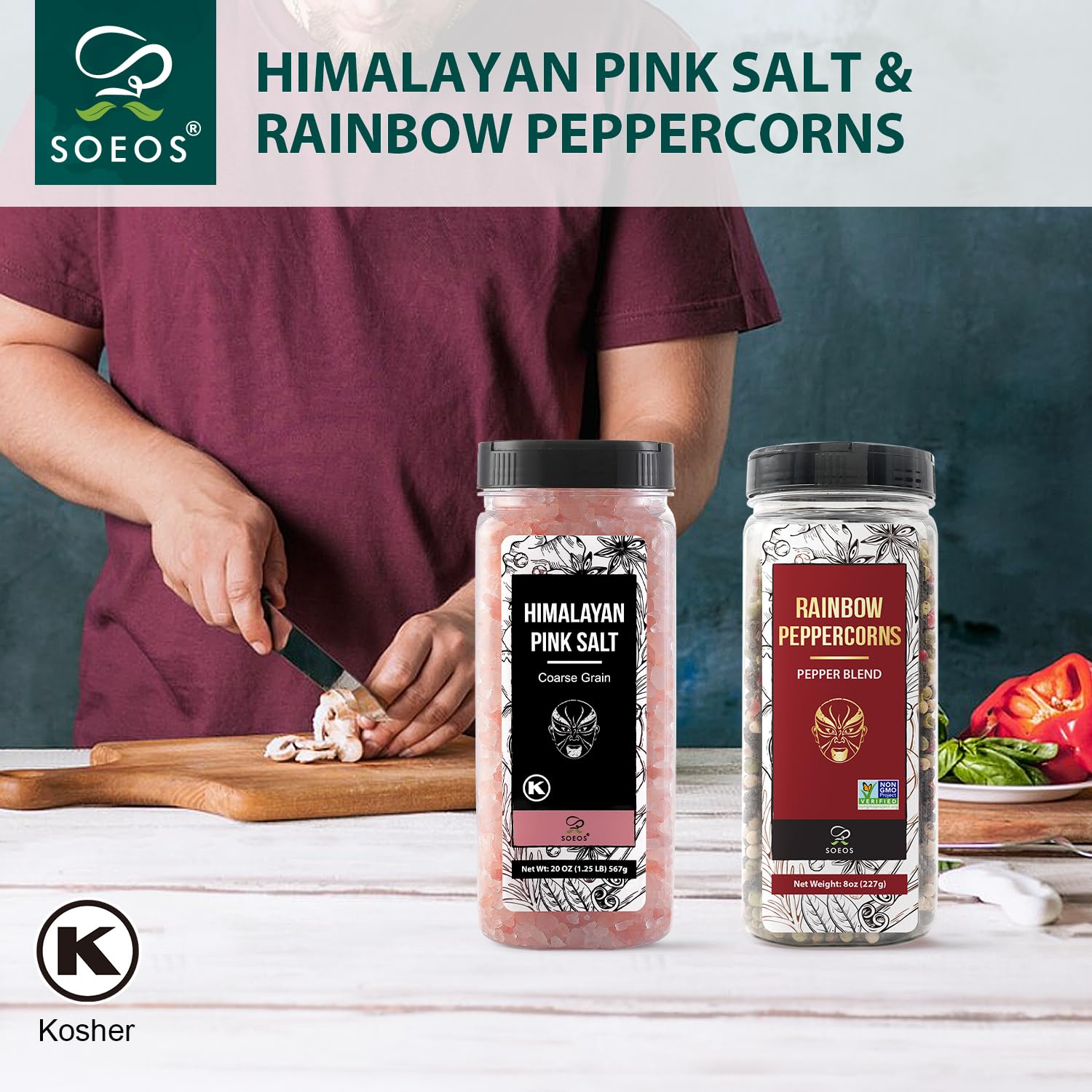 Soeos grinder refill bottle clear shows remaining spice for easy refills.