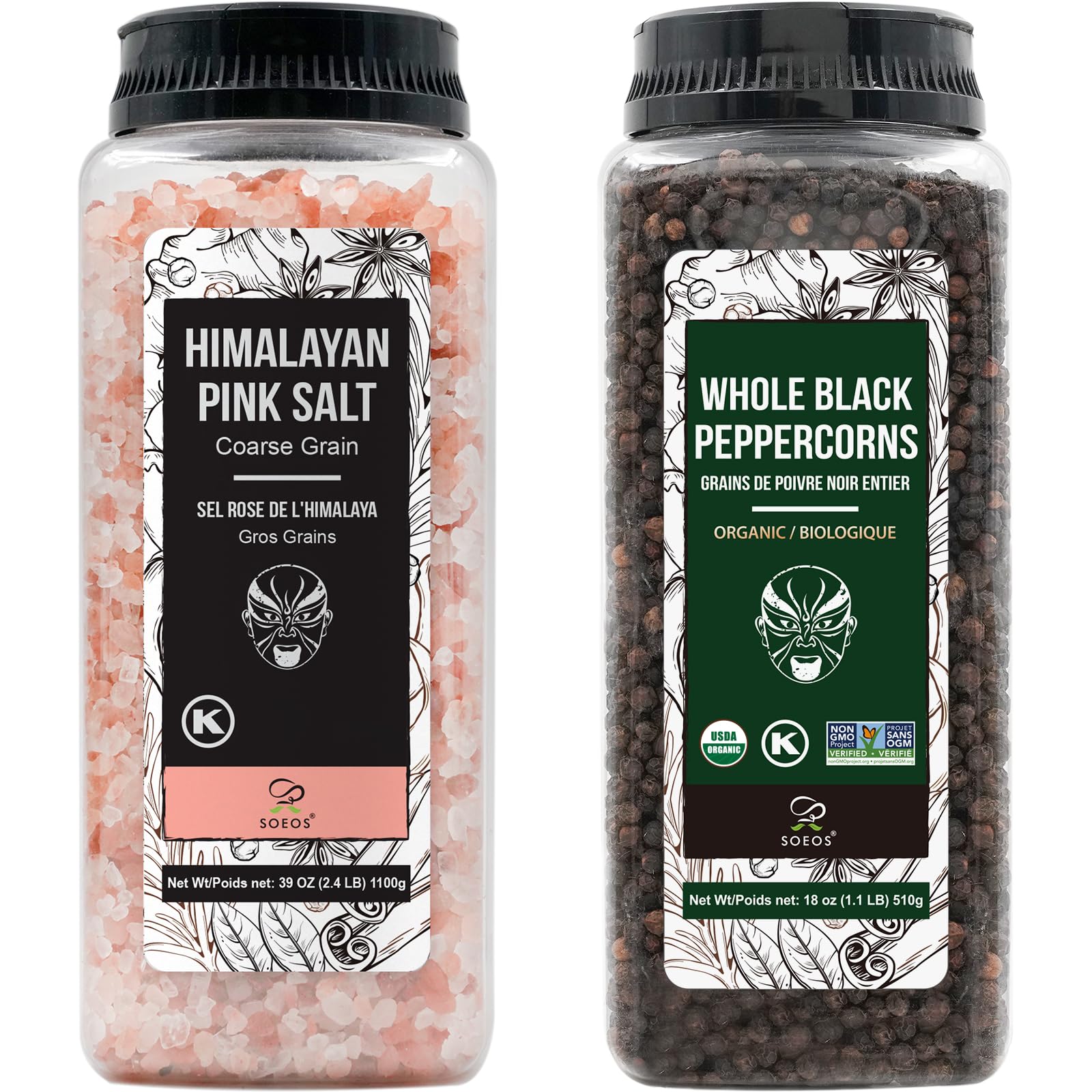 Soeos Himalayan pink salt coarse crystals for gourmet seasoning.