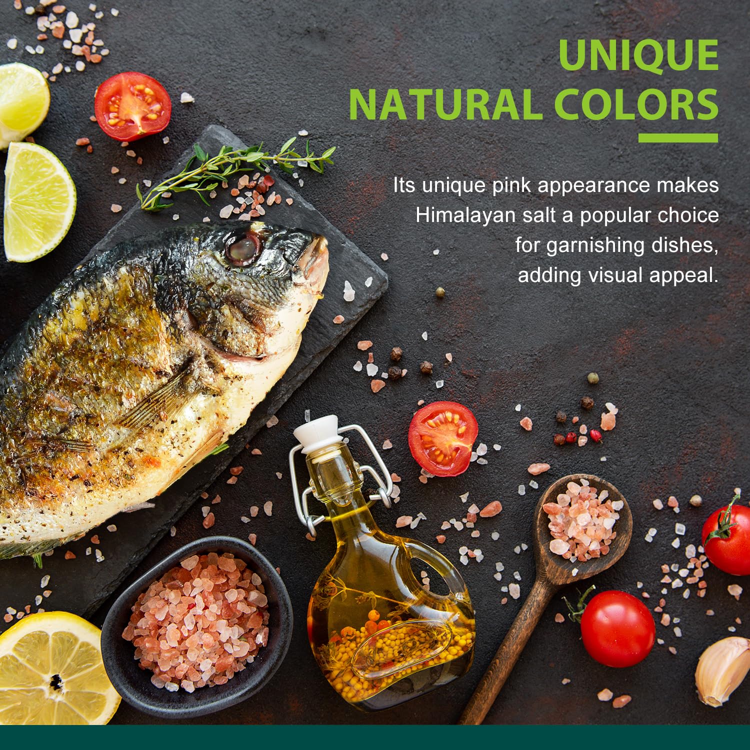 Ingredient display featuring Soeos Himalayan Pink Salt for everyday cooking
