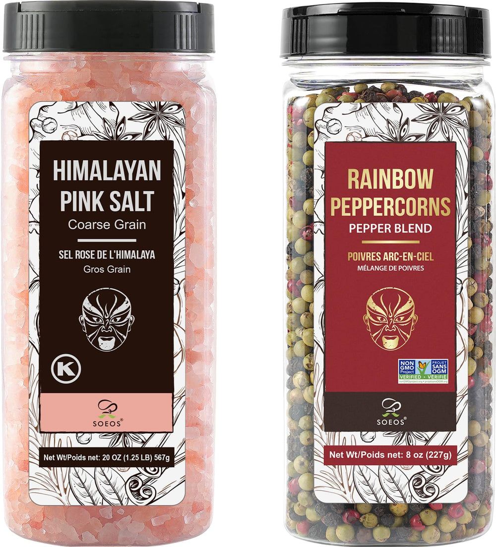 Soeos Himalayan pink salt, coarse grain, ideal for everyday seasoning and roasting.