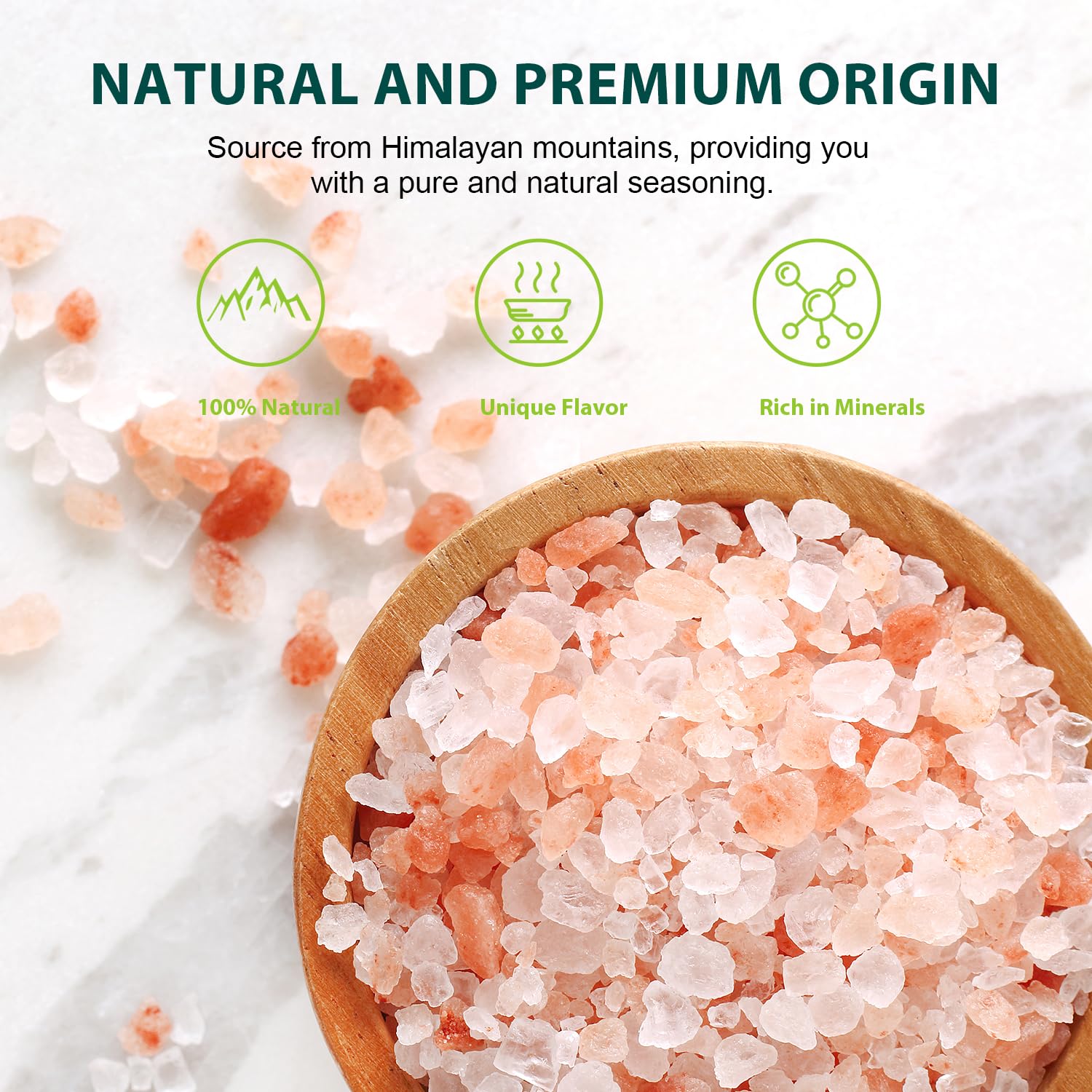 Soeos pink salt close-up highlights pink crystals and mineral hues.