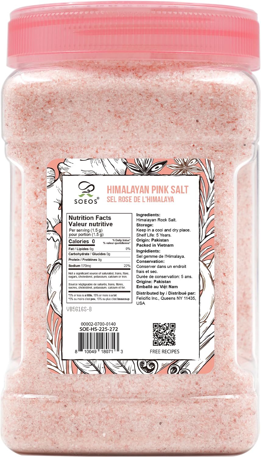 Soeos Himalayan Pink Salt crystal closeup shows vivid pink hues and clean crystals.