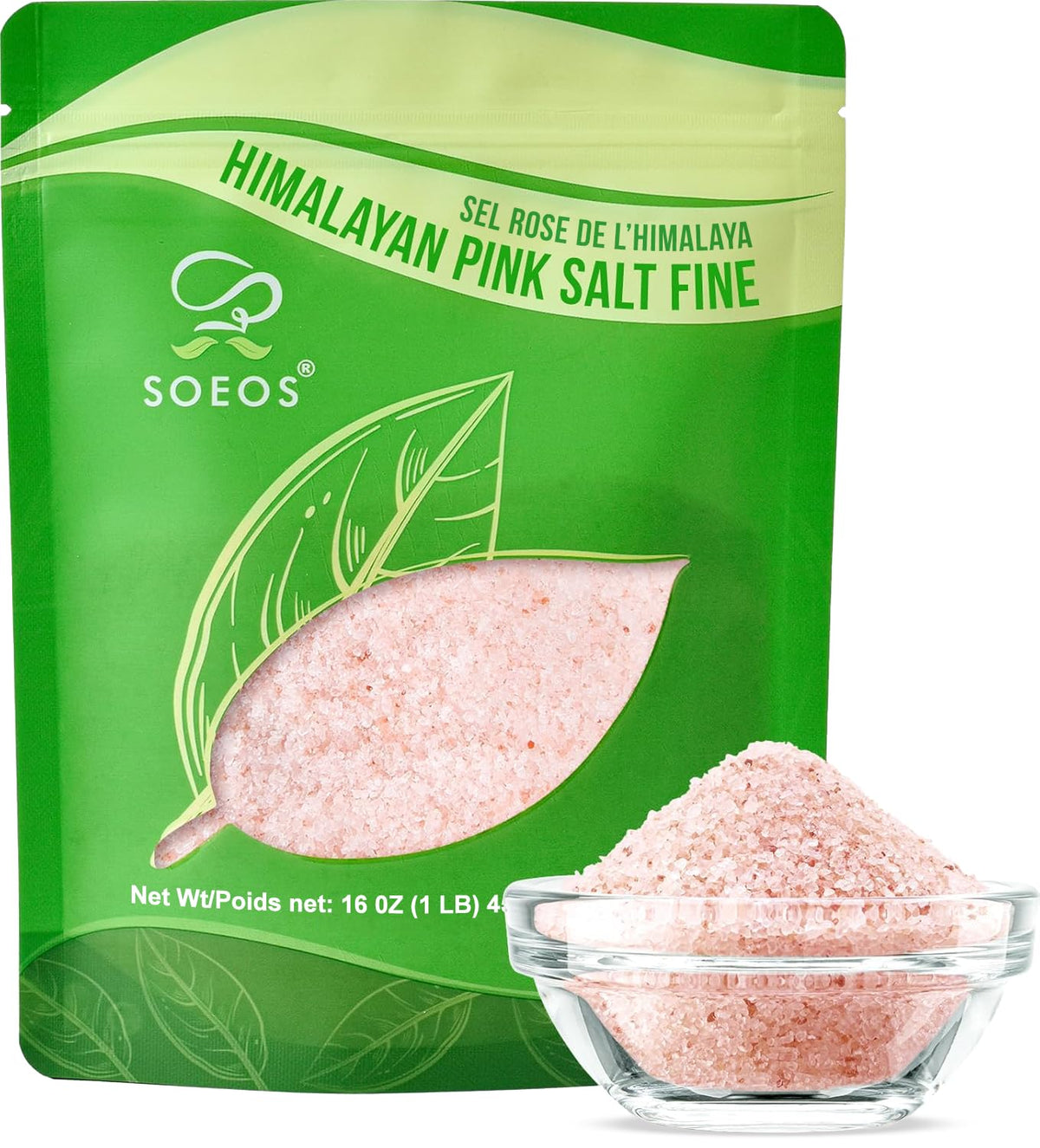Soeos Himalayan Pink Salt fine grain provides precise seasoning and a subtle mineral boost.