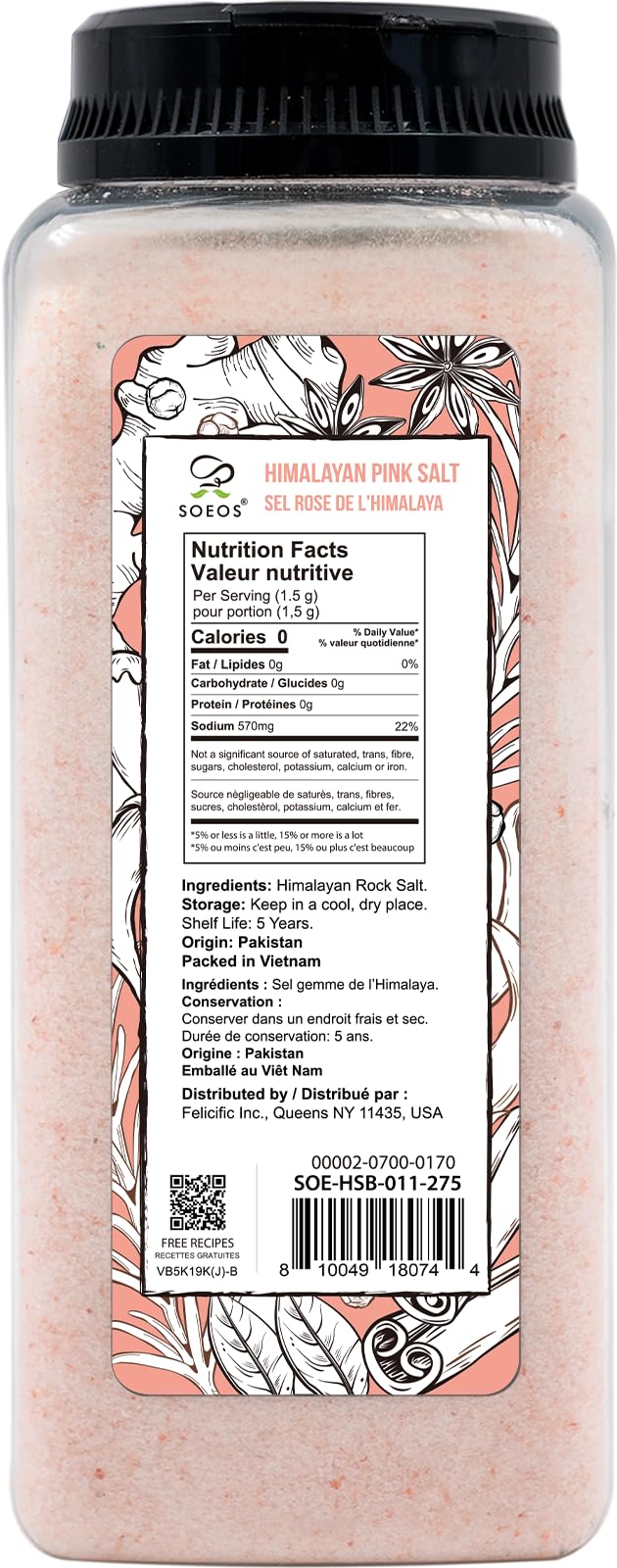 Close-up of Soeos Himalayan Pink Salt grains highlighting natural color.