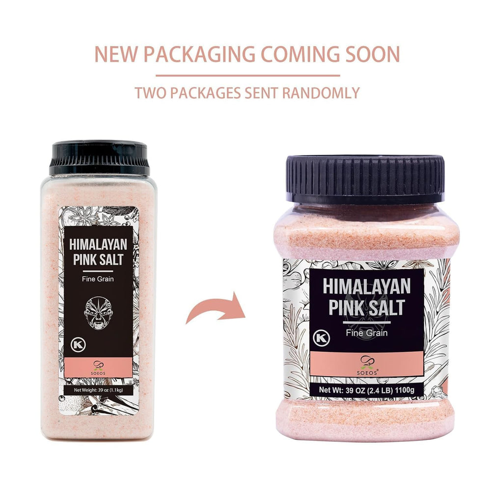 Back label on Soeos Pink Salt jar emphasizes purity and kosher status.
