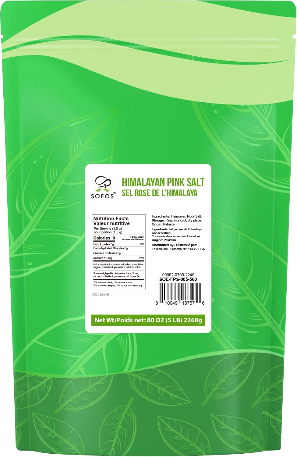 Soeos Himalayan Pink Salt grinder refill bottle for easy pop and season meals.