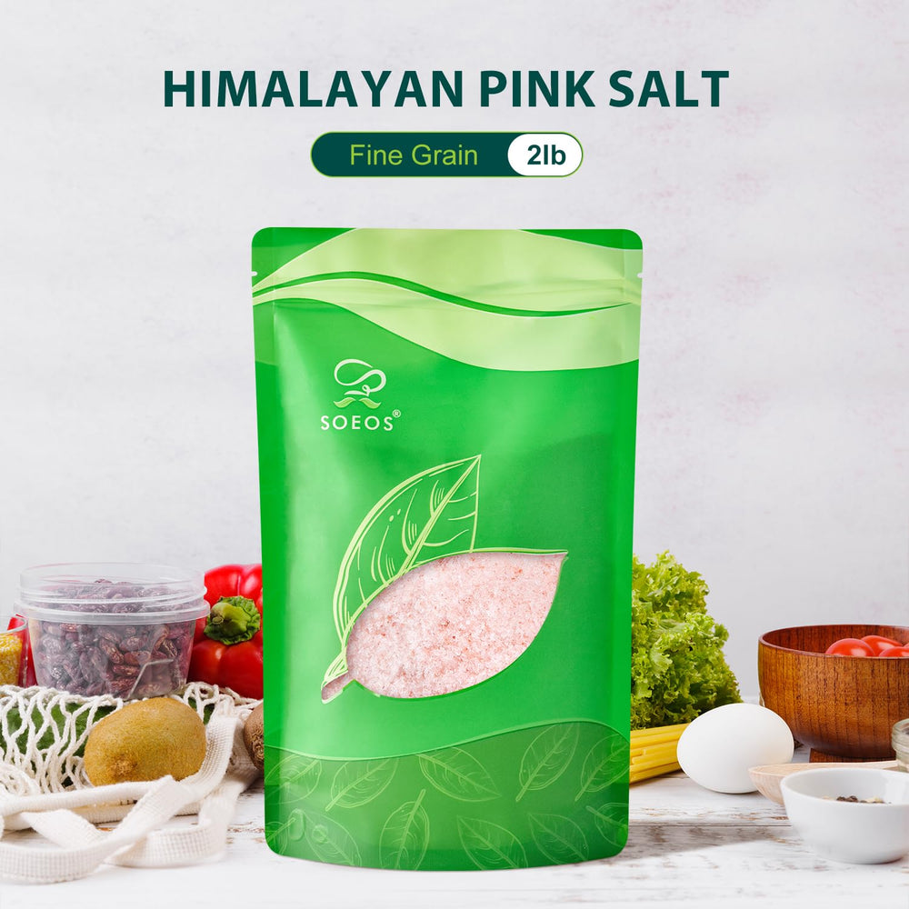Soeos Himalayan Pink Salt in a kitchen counter scene for cooks.