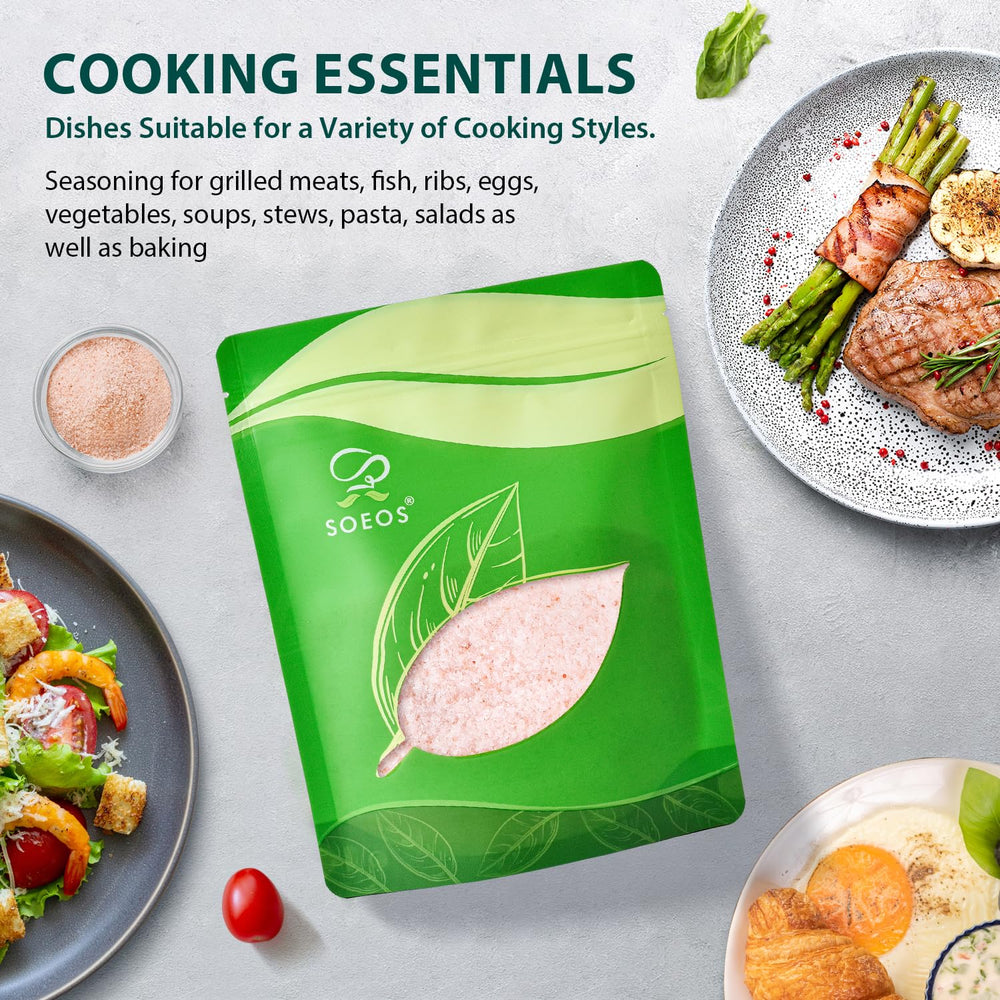 Soeos Himalayan Pink Salt used with meats and vegetables adds mineral depth.
