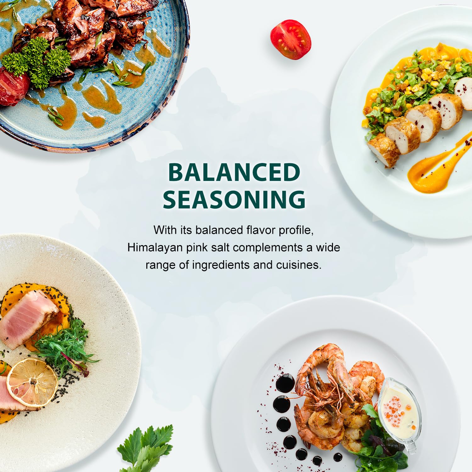 Soeos Himalayan Pink Salt on salads adds subtle, mineral-enhanced seasoning.