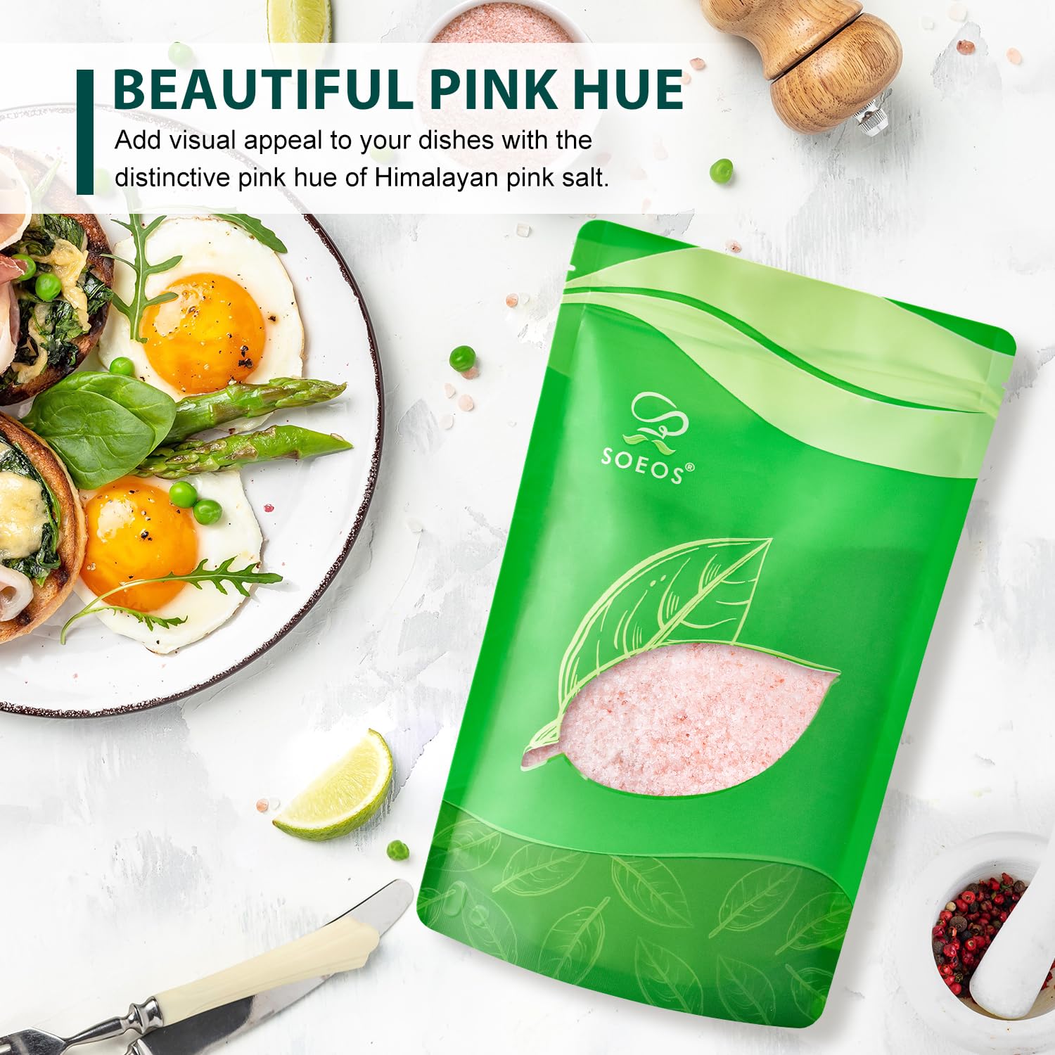 Soeos Himalayan Pink Salt sprinkled on vegetables to boost flavor.