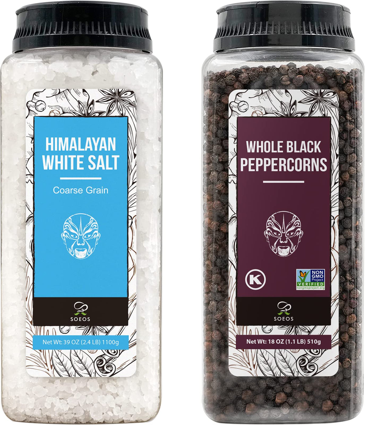 Soeos Himalayan salt 39 oz bottle with crystal salt for easy seasoning.
