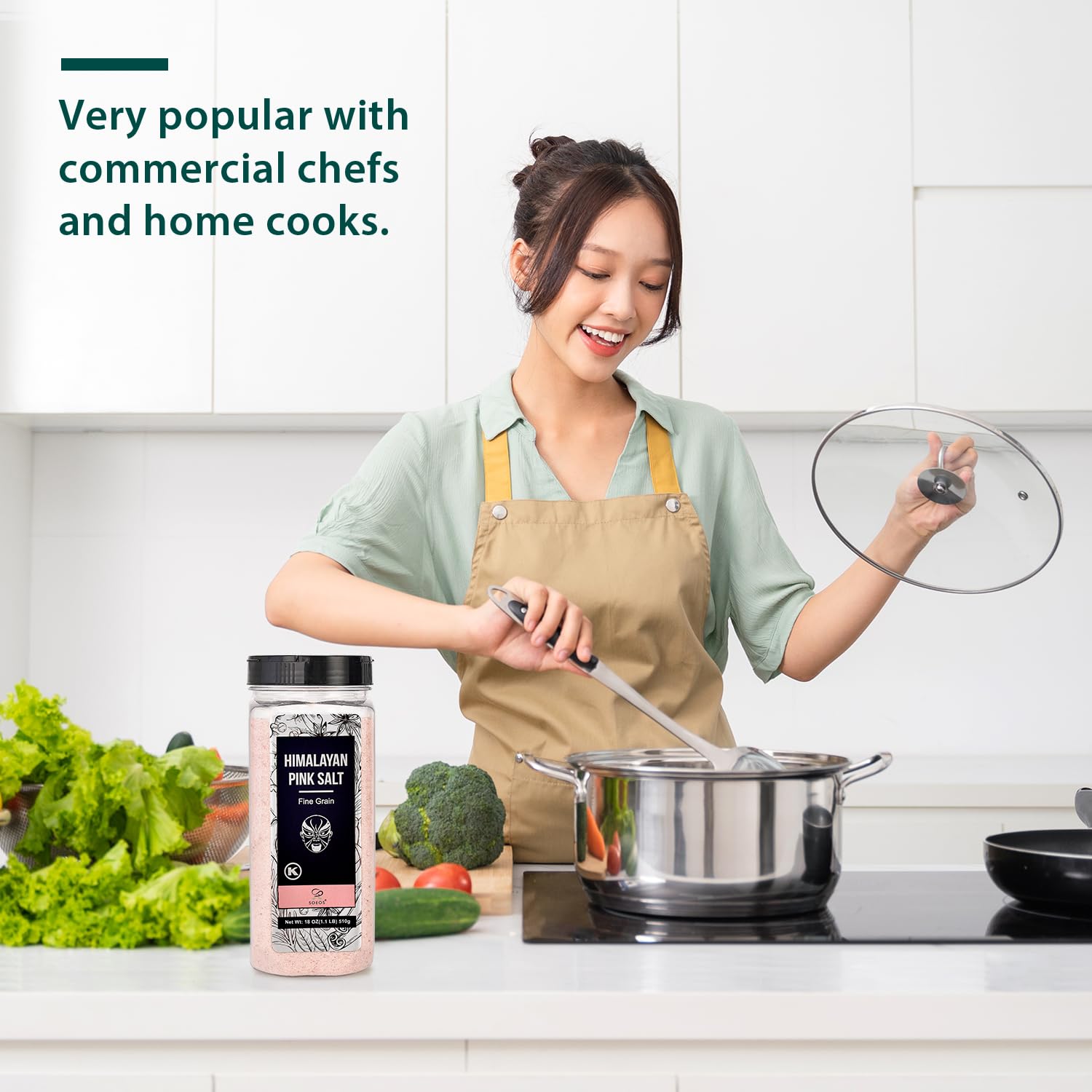 Soeos Himalayan Salt on finished dish—enhances savory aroma and texture.