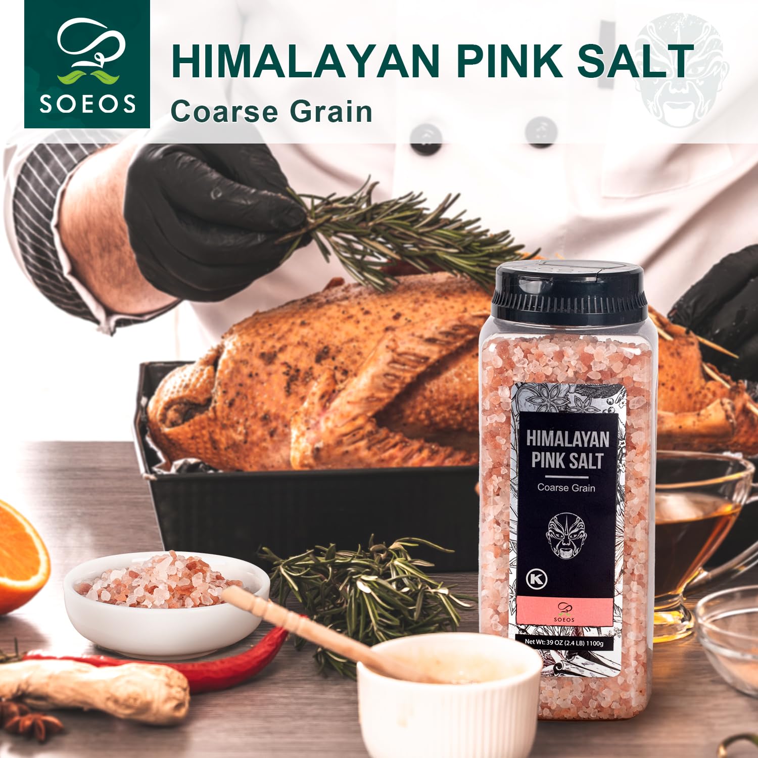 Soeos Himalayan salt in grinder for quick, even seasoning